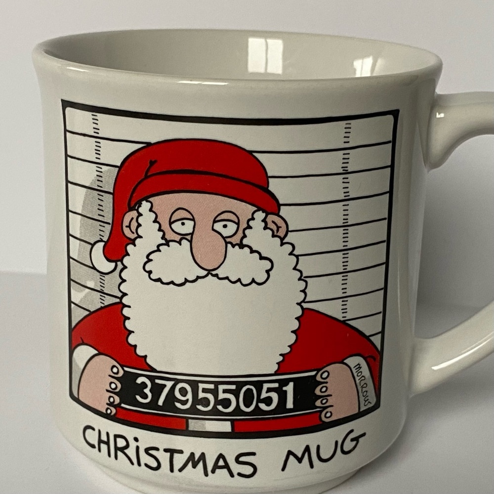 Christmas Mug Santa Mug Shot Vintage Morrow Coffee Cup Jail Ceramic EUC arrested